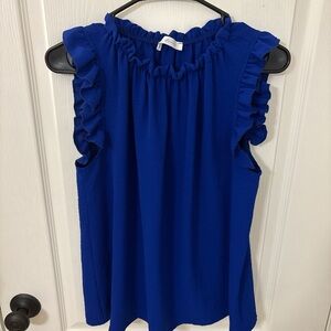 Sleeveless Ruffle Neck Top - Royal Blue